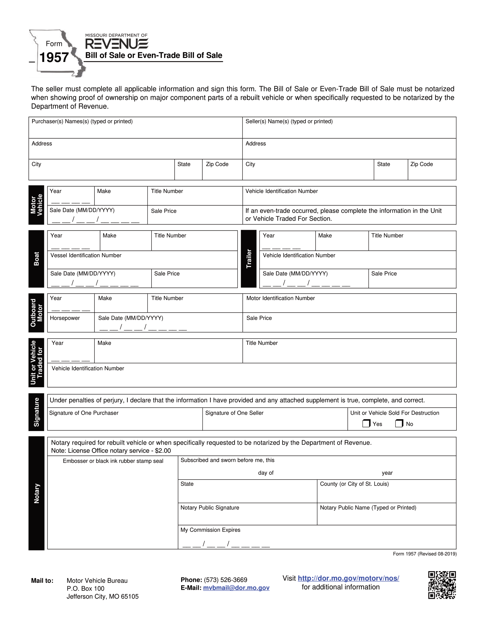 Missouri Bill of Sale Form