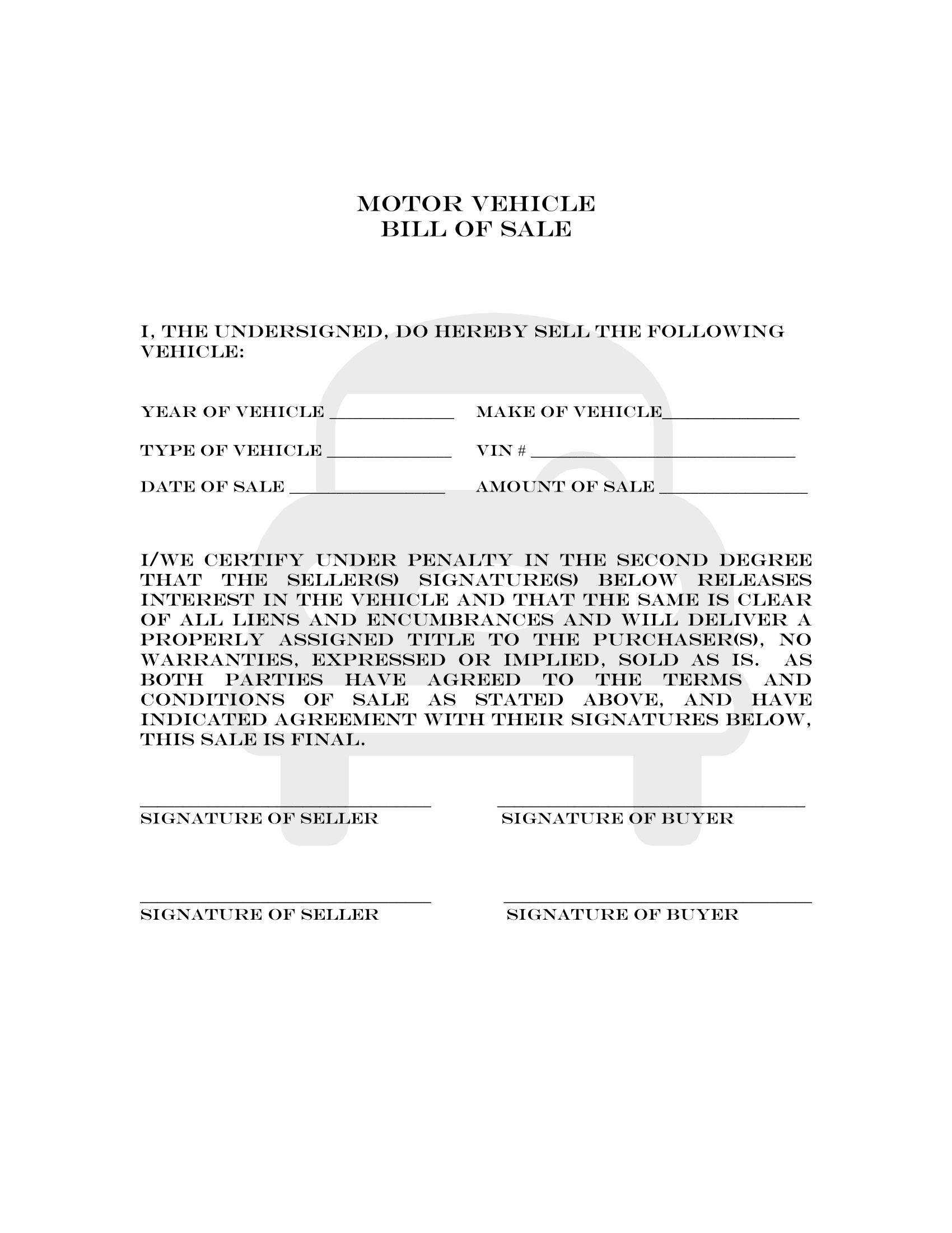 Colorado Bill of Sale Form